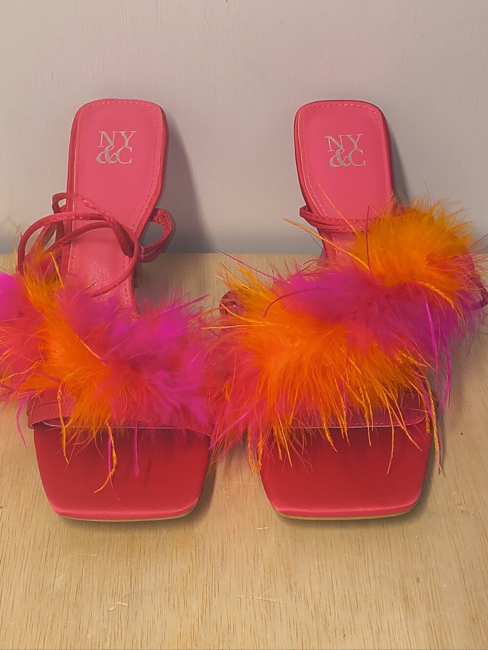 New York & Company Women's Georgia Lace-up Heel Sandals In Hot Pink & Orange 11